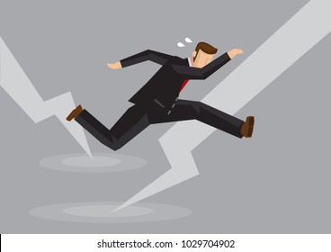 Vector illustration of businessman in suit attack by thunder. Portray a concept of crisis happening to his business. Also depicts the fall of finance market or business loss.