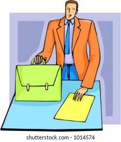 A vector illustration of a businessman, with a suitcase.