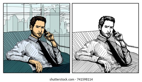 Vector illustration of businessman talking on the phone