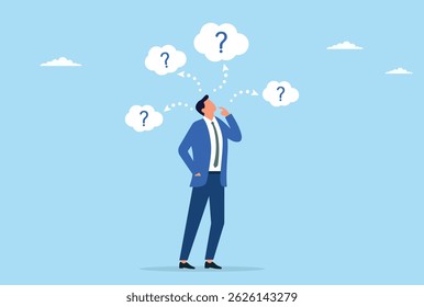 Vector illustration of a businessman thinking of solutions to many problems