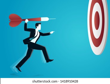 vector illustration of a businessman throwing a dart to target board. business concept illustration