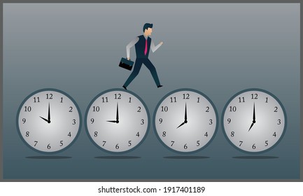 vector illustration of businessman in time management, businessman jumping over time