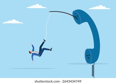 Vector illustration of a businessman trapped in a scam phone call, symbolizing cyber fraud, deception, and the risks professionals face in todays digital communication landscape
