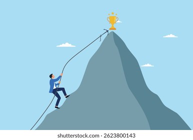 Ilustração vetorial de homem de negócios está tentando subir ao topo de uma montanha para ter sucesso
