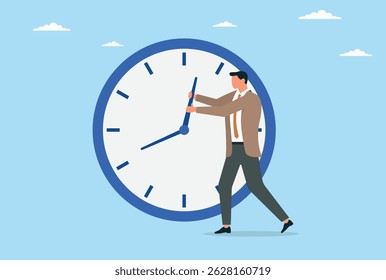 Vector illustration of a businessman trying to control time as a favorable opportunity
