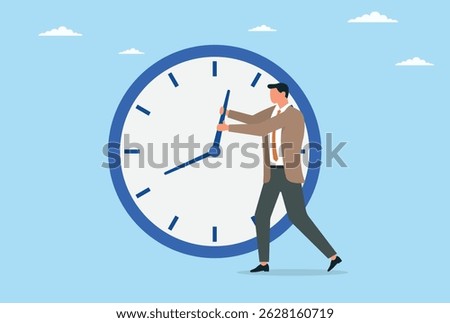 Vector illustration of a businessman trying to control time as a favorable opportunity

