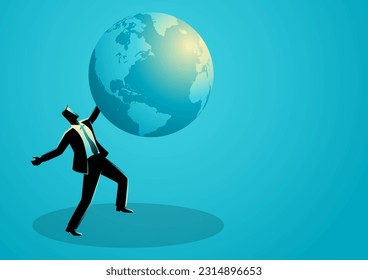 Vector illustration of a businessman trying to hug the world