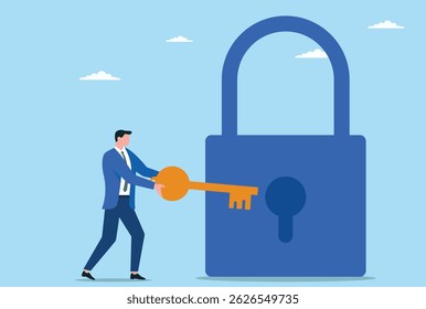 Vector illustration of a businessman trying to unlock his business success