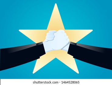 vector illustration businessman of two hands holding each other. describe business collaboration and help. business concept illustration