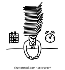 vector illustration of businessman under pressure because of coming deadline | simply modern flat design black cartoon icon isolated on white background