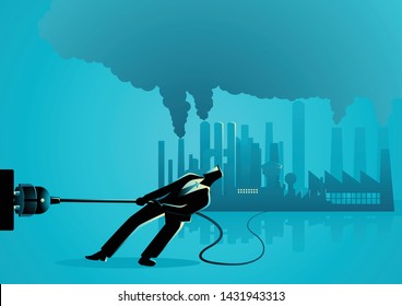 Vector illustration of a businessman unplugging polluted factory