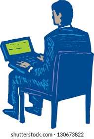 Vector illustration of a businessman using a laptop computer