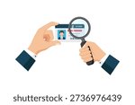 vector illustration of Businessman Using Magnifying Glass To Inspect ID Card For Verification And Security.