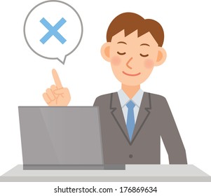 A vector illustration of businessman using a PC