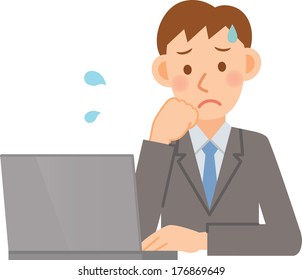 A vector illustration of businessman using a PC