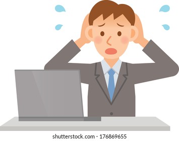 A vector illustration of businessman using a PC