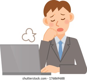 A vector illustration of businessman using a PC