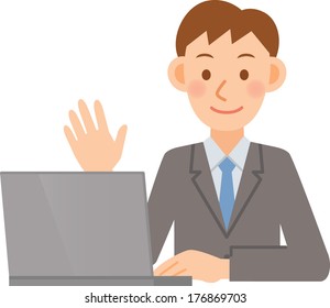 A vector illustration of businessman using a PC