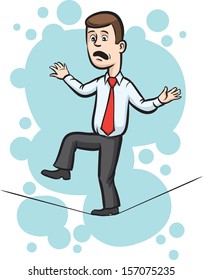 Vector illustration of Businessman walking on tightrope. Easy-edit layered vector EPS10 file scalable to any size without quality loss. High resolution raster JPG file is included.