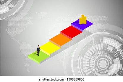 vector illustration businessman walking up  to the stair step by step  business concept use for cover design,background.