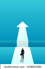 vector illustration of businessman walking towards gap. describe success, opportunity, overcoming, ambition and courage. business concept illustration