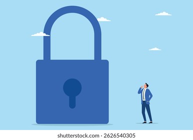 Vector illustration of a businessman who is thinking about his business security
