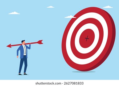 Ilustração vetorial de um homem de negócios que está tentando atingir o alvo e alcançar o sucesso nos negócios 