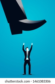vector illustration of businessman will stepped by big foot. describe challenge, obstacles, ambition, take a risk and danger. business concept illustration