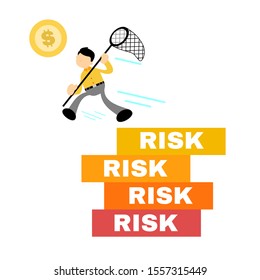 vector illustration businessman worker catch gold coin above risk factor flat design cartoon style