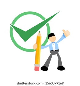 vector illustration businessman worker and green check list flat design cartoon style