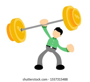 vector illustration businessman worker pick up big coin money dollar economy work out flat design cartoon style