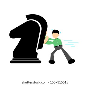 vector illustration businessman worker standing among big chess pieces planning a strategy flat design cartoon style