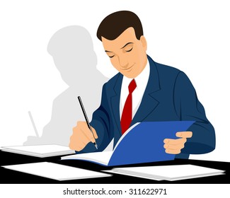 Vector illustration of a businessman working with documents