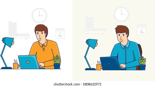 Vector illustration of businessman is working. Freelancer, designer, programmer. Busy for working. Perfect for your poster, infographics or other