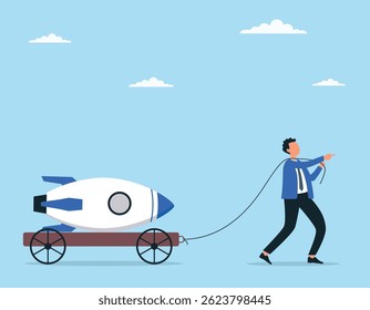 Vector illustration of businessman working hard and pulling for success
