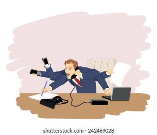 Vector illustration of a businessman at working place