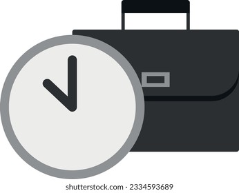 Ilustración vectorial de la cartera de documentos del empresario con un reloj. Tiempo y dinero, gestión del tiempo.