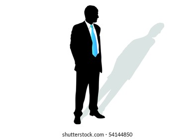 Vector illustration of businessman's silhouette and his shadow
