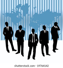 Vector illustration businessmen against a map of world