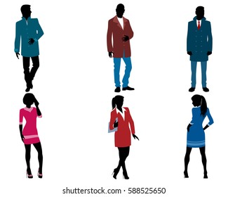 Vector illustration of a businessmen and businesswomen silhouette
