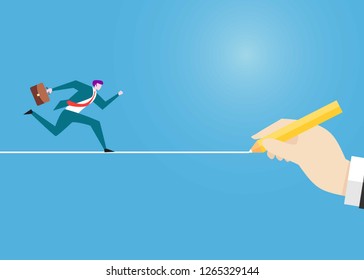 Vector illustration. Businessmen running forward looking for success. running on the white line.