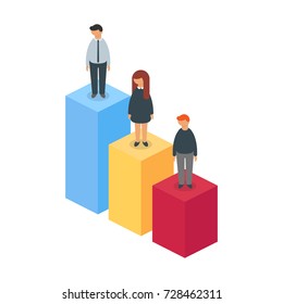 Vector illustration of businessmen standing on a graph, business success