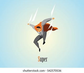 Vector Illustration Of Businessmen Super Hero Character, Office Worker Man Superhero 