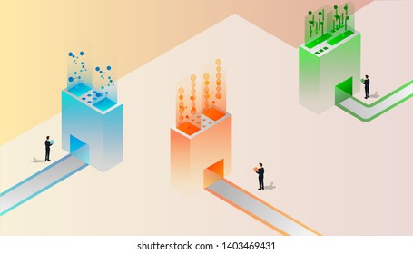 vector illustration, businessmen using high technology cyberspace program on laptop,smartphone, futuristic infographics design use for background .