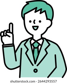 Vector illustration of a businessperson in a suit smiling and giving an explanation