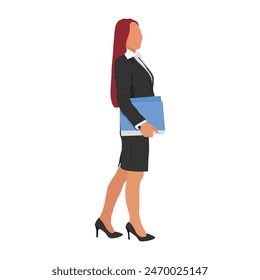 Vector illustration of businesswoman cartoon character in various pose. Beautiful business woman in office style smart suit. Office employee standing for creative ilustration