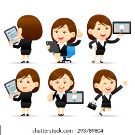 Vector illustration - Businesswoman character holding tablet pc