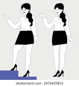 Vector Illustration of Businesswoman Climbing Steps and Presenting Vector Illustration EPS10