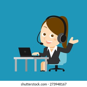 Vector illustration - Businesswoman at computer