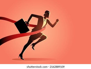 Vector illustration of businesswoman crossing finish line